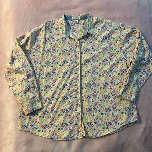 *SPRING* Talbots vintage floral print cotton button up long sleeve shirt size XL